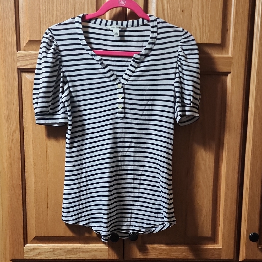 Banana Republic Black and White Striped Short Sleeve Top